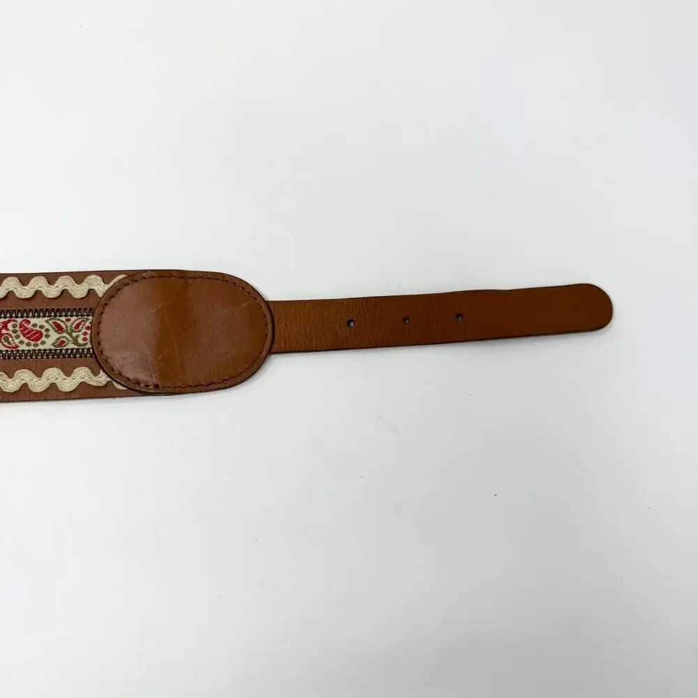 Brown Leather Folk Belt Paisley Fabric Rickrack Festival Ren Faire Peasant Sz M - Picture 10 of 12